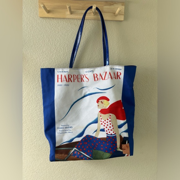 Estee Lauder Harper's Bazaar Beach Tote Shopping Bag Retro Blue White Red - Picture 4 of 6